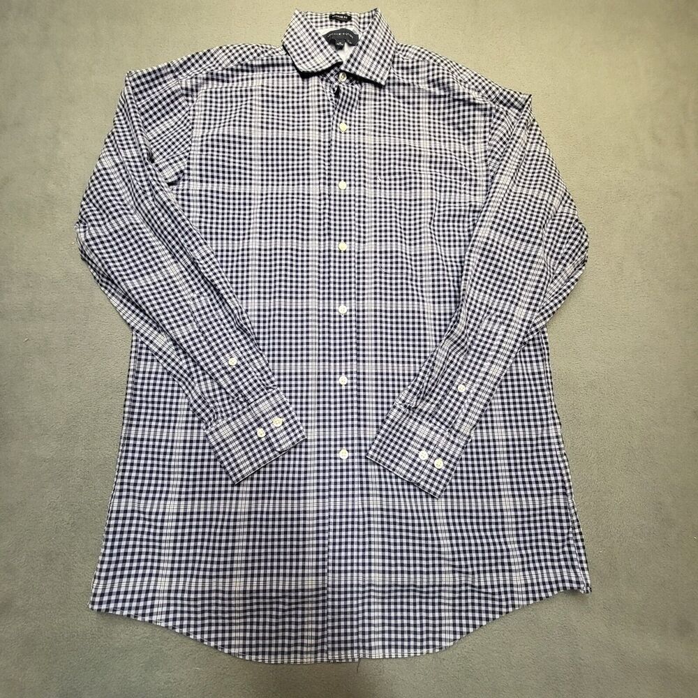 Tommy Hilfiger Shirt Mens 15 Blue Checkered Plaid Button Up Long Sleeve